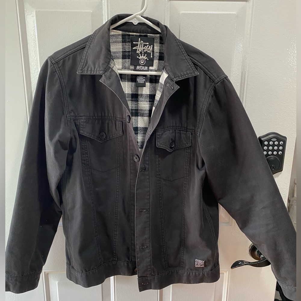 Black Soft Denim Stussy Jacket with Flannel lining size medium